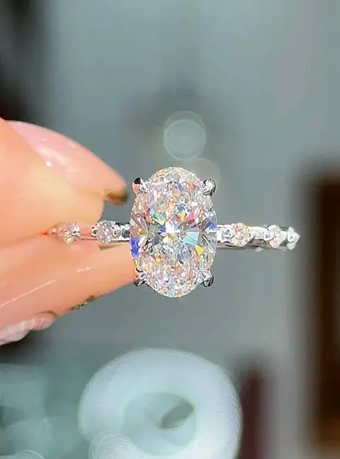 2 cts Oval Lab Grown Diamond 14k White Gold Engagement Ring Size 52