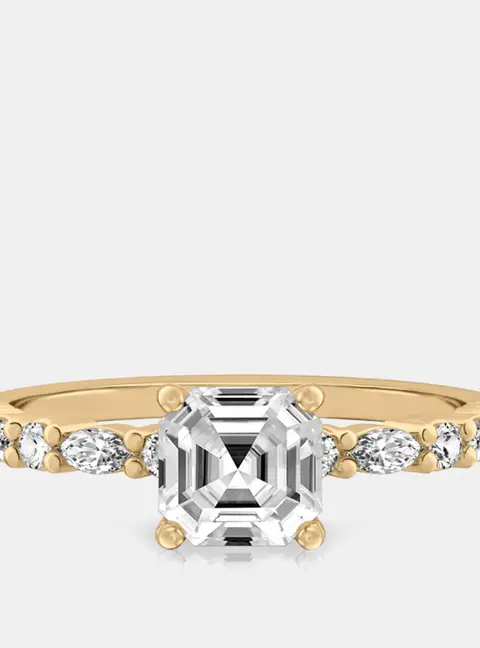 1.4 cts Asscher Lab Grown Diamond 14k Yellow Gold Wedding Ring Size 52