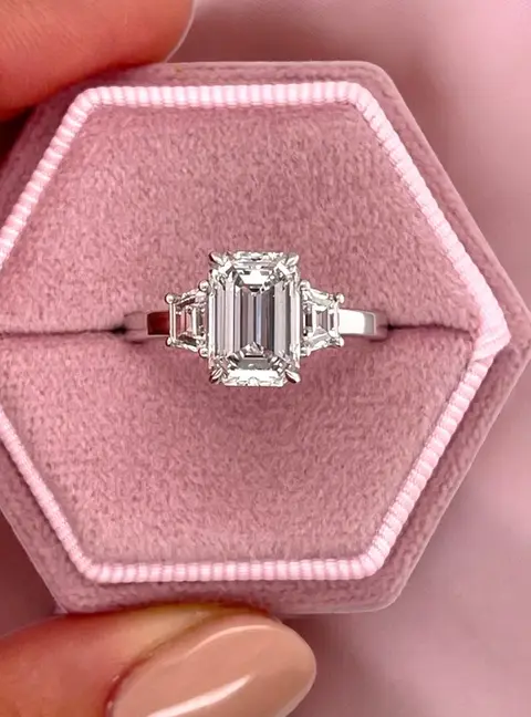 3 cts Lab Grown Emerald Diamond 14k White Gold Engagement Ring Size 52