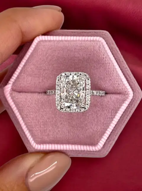 3.75 cts Radiant Lab Grown Diamond 14k White Gold Wedding Ring Size 52
