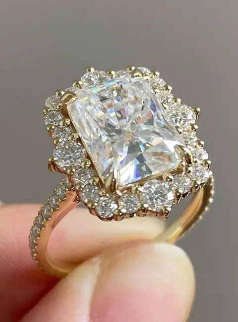 3.90 cts Radiant Lab Grown 14k Yellow Gold Diamond Engagement Ring Size 52