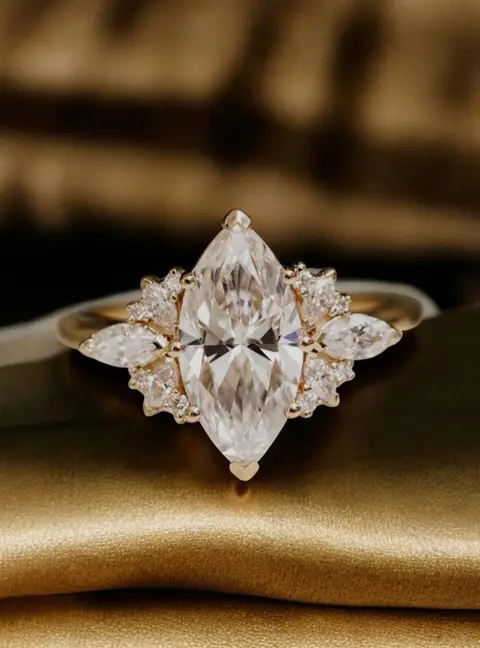 1.50 cts Marquise Cut Lab Grown Diamond 14k Yellow Gold Ring Size 52