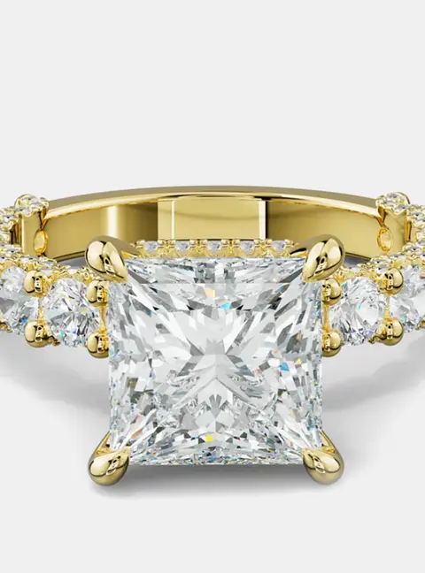 4.5 cts Princess Cut Lab Grown Diamond 18k Yellow Gold Ring Size 52