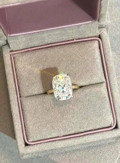 5.00 cts Cushion Lab Grown Diamond 18k Multi Tone Gold Ring Size 52