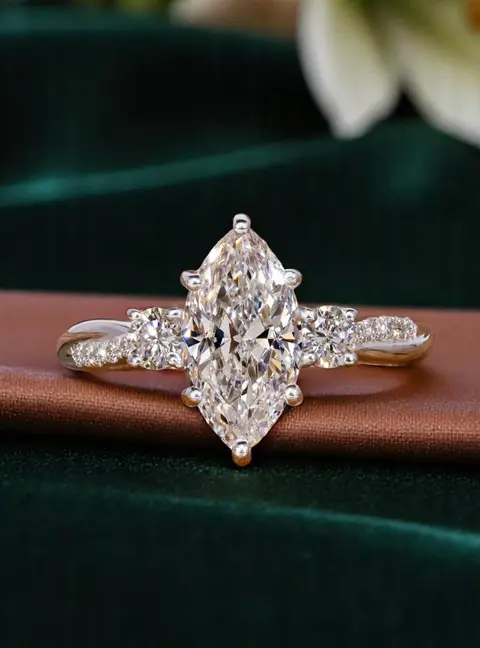 2.00 cts Marquise Lab Grown Diamond 18k White Gold Wedding Ring Size 52