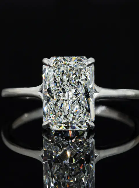 2.50 cts Radiant Lab Grown Diamond 18k White Gold Ring Size 52