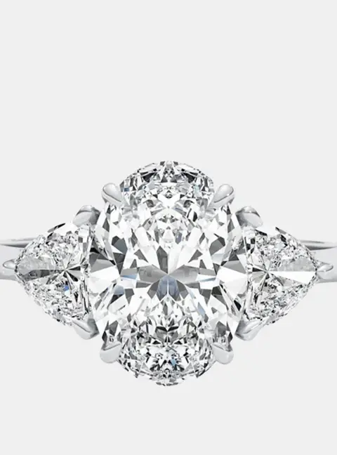 2.8 cts Oval Lab Grown 18k White Gold Wedding Diamond Ring Size 52