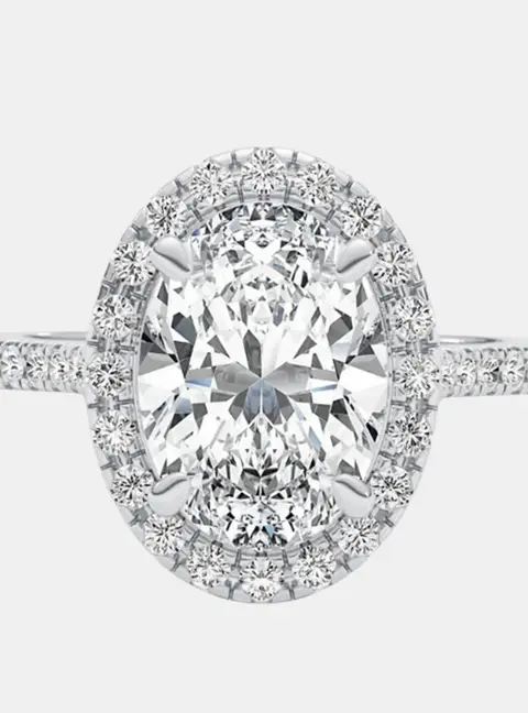 3.3 cts Oval Lab Grown Diamond 18k White Gold Wedding Ring Size 52