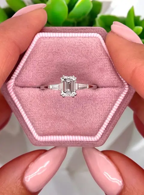 1.2 cts Lab Grown Emerald Diamond 14k White Gold Engagement Ring SIze 52
