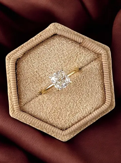 1.5 cts Cushion Lab Grown Diamond 14k Yellow Gold Wedding Ring Size 52