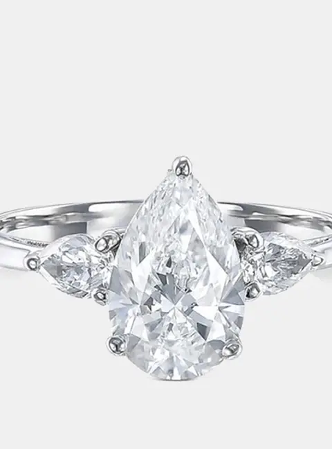 1.8 cts Pear Cut Lab Grown Diamond 14k White Gold Ring Size 8