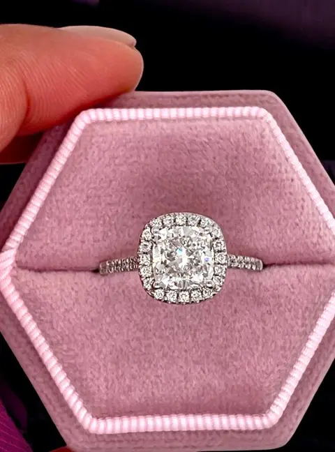 2 cts Cushion Lab Grown Diamond 14k White Gold Ring Size 52