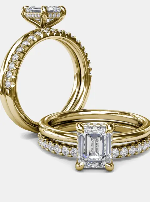 2.7 cts Lab Grown Emerald Diamond 14k Yellow Gold Ring Set Set Size 52