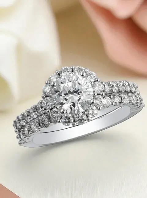 2.2 cts Round Lab Grown Diamond 14k White Gold Wedding Ring Set Size 52