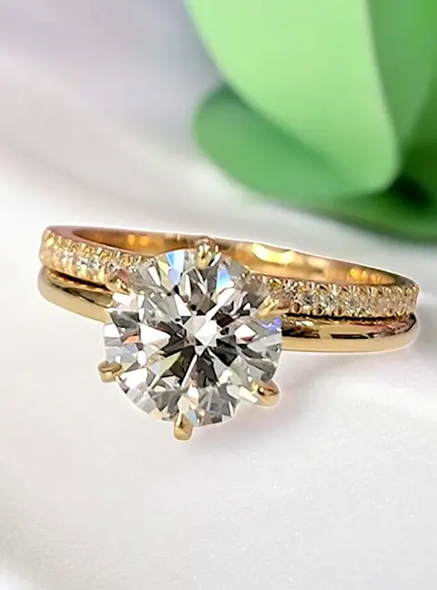 1.71 cts Round Lab Grown Diamond 14k Yellow Gold Rings Set Size 52