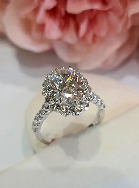 4.38 cts Oval Lab Grown Diamond 18k White Gold Engagement Ring Size 52