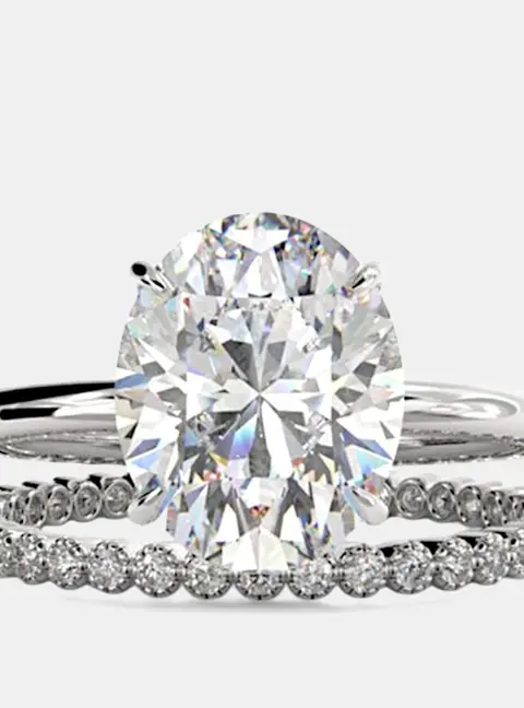 3.8 cts Oval Cut Lab Grown Diamond 18k White Gold Wedding Rings Set Size 52