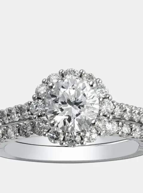 2.2 cts Round Lab Grown Diamond 18k White Gold Wedding Ring Set