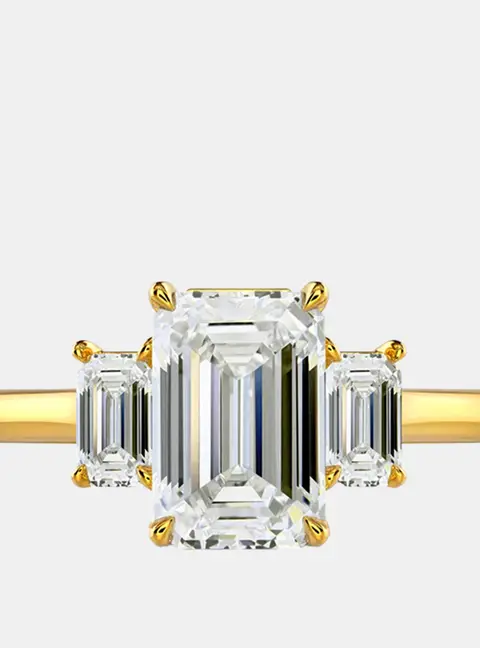 4 cts Lab Grown Emerald Diamond 18k Yellow Gold Ring Size 7