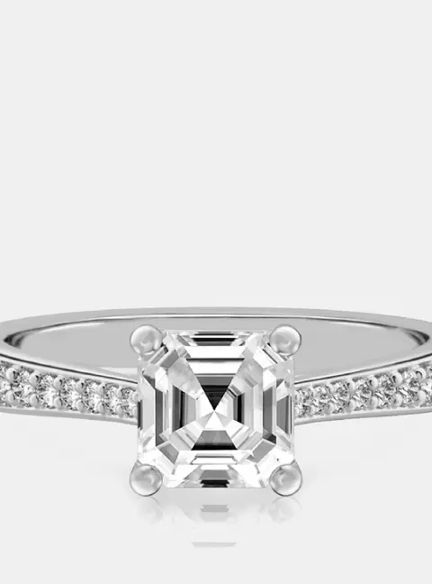 1.25 cts Asscher Lab Grown Diamond 18k White Gold Wedding Ring Size 52