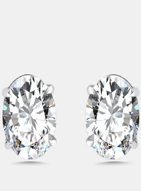 3 cts Oval Lab Grown Diamonds 18k White Gold Earrings