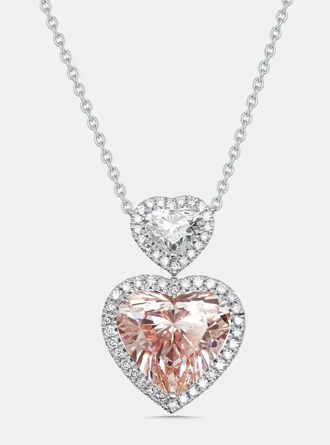 9 cts Heart, Round Lab Grown Diamonds 18k White Gold Necklace