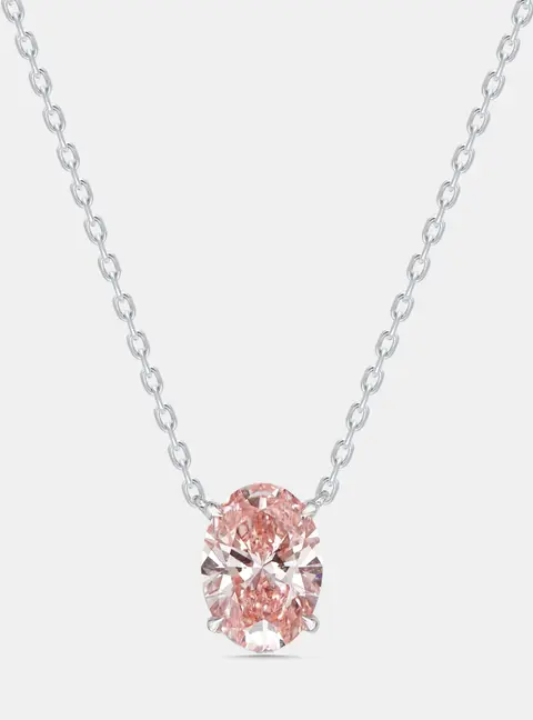 2 cts Oval Lab Grown Diamonds 18k White Gold Pendant Necklace