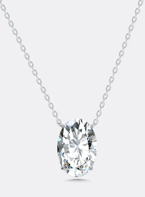 10 cts Oval Lab Grown Diamonds 18k White Gold Necklace
