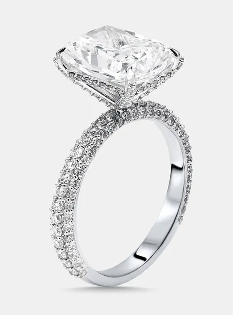 4.9 cts Radiant, Round Lab Grown Diamonds 18k White Gold Ring Size 51