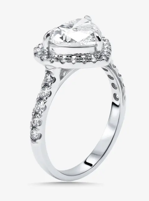 2.5 cts Heart, Round Lab Grown Diamonds 14k White Gold Ring Size 52