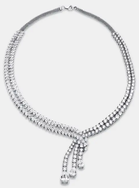 42.8 Cts Pear Marquise Round 18K White Gold Lab Grown Diamonds Necklace