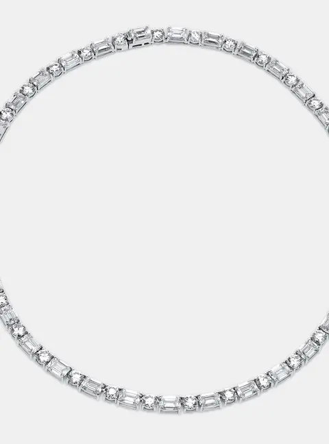 54 Cts Round Emerald 18K White Gold Lab Grown Diamonds Necklace