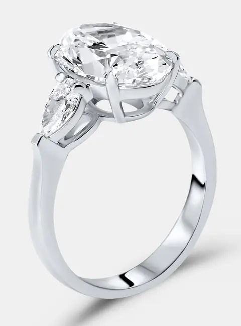 4.00 cts Oval Brilliant and Pear Lab Grown Diamonds 18k White Gold Ring Size 52