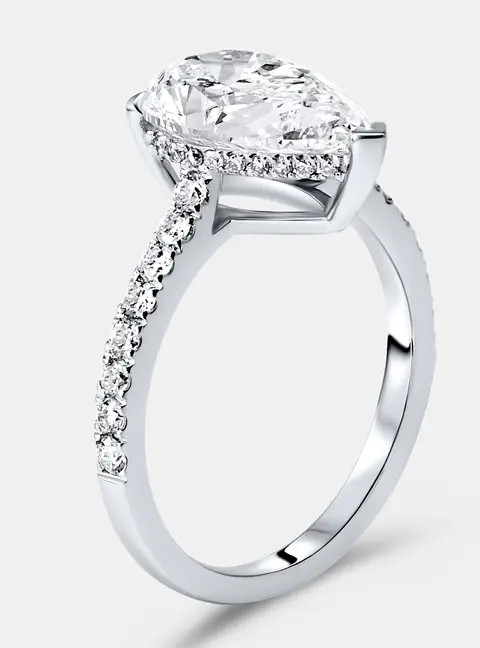 3.25 cts Pear Brilliant and Round Lab Grown Diamonds 18k White Gold Ring Size 53