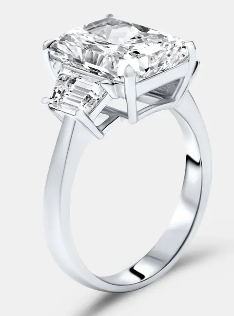 6.00 cts Radiant and Trapezoid Lab Grown Diamonds 18k White Gold Ring Size 53