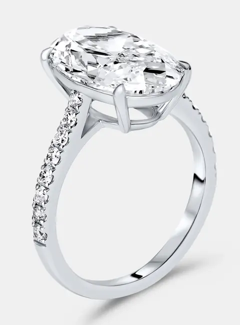 5.30 cts Oval Brilliant and Round Lab Grown Diamonds 18k White Gold Ring Size 53