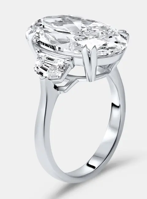 8.99 cts Oval Brilliant Trapezoid Lab Grown Diamonds 18k White Gold Ring Size 54