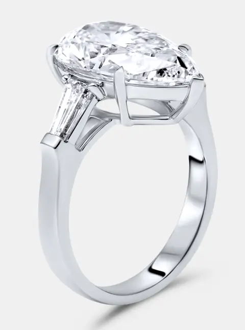 5.50 cts Pear Brilliant and Trapezoid Lab Grown Diamonds 18k White Gold Ring Size 51