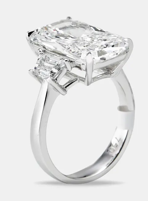 8 cts Radiant and Trapezoid Lab Grown Diamonds 18k White Gold Ring Size 54