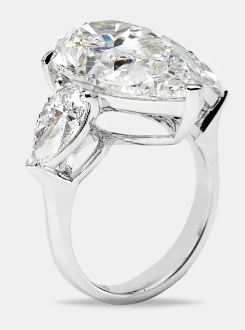 12.00 cts Pear Brilliant Lab Grown Diamond 18k White Gold Ring Size 53