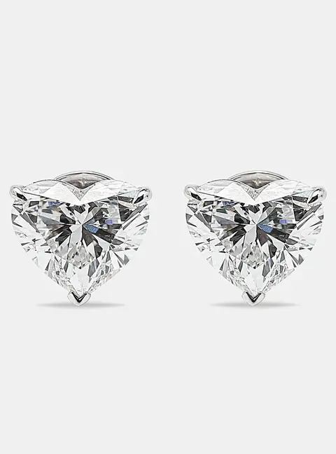 6.00 cts Heart Brilliant Cut 18k White Gold Lab Grown Diamonds Solitaire Stud Earrings