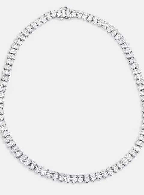 44 cts Oval Lab Grown Diamond 18k White Gold Necklace