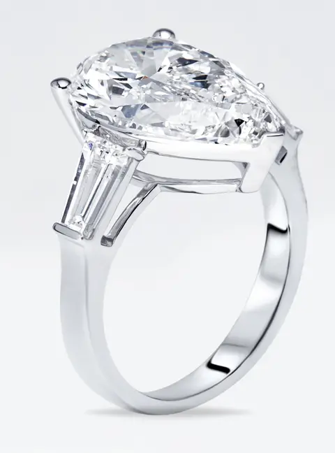 8 cts Pear Trapezoid Lab Grown Diamond 18k White Gold Ring Size 51