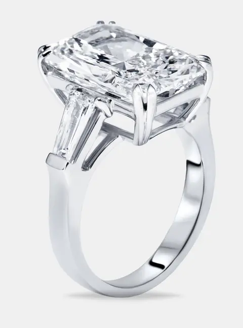 7.8 cts Radiant Trapezoid Lab Grown Diamond 18k White Gold Ring Size 51