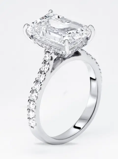5.5 cts Emerald Cut Round Lab Grown Diamond 18k White Gold Ring Size 52