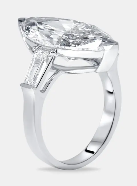 9 cts Marquise Trapezoid Lab Grown Diamond 18k White Gold Ring Size 53