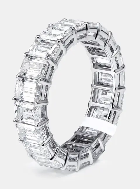 6.5 cts Emerald Cut Lab Grown Diamond 18k White Gold Eternity Ring Size 54