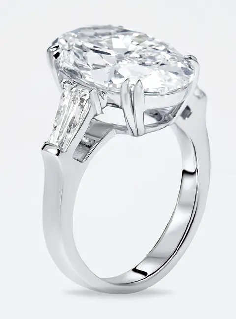 8 cts Oval Trapezoid Lab Grown Diamond 18k White Gold Ring Size 54