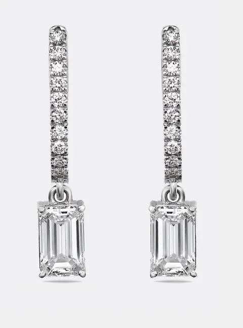 2.3 cts Emerald Cut Round Lab Grown Diamonds 18k White Gold Earrings