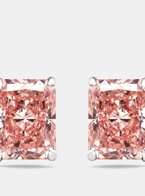 6 cts Pink Radiant Lab Grown Diamonds 18k White Gold Earrings